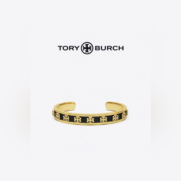 Tory Burch Black and Gold Logo Cuff - Picture 1 of 1